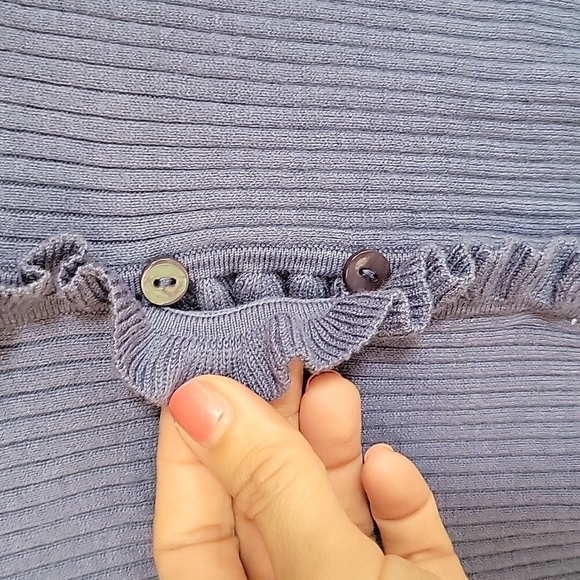 PAIGE Tasha Size Medium Blue Ribbed Short Sleeve Cotton & Silk Blend Cardigan - Picture 2 of 6